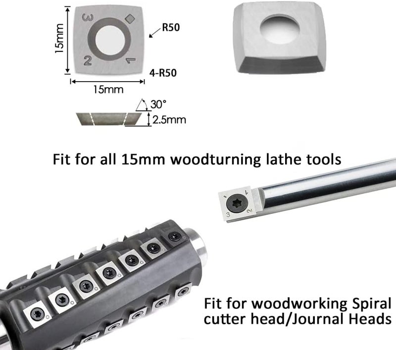 CDBP 15mm Square with 2" Radius Carbide Inserts Cutters 15×15×2.5 mm-R50 Replacement for Lathe Woodturning Tools, Carbide Turning Cutter, 10 PCS - Image 5